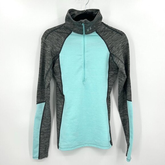 UNDER ARMOUR Gray Blue Half Zip High Neck Lightweight Athletic Workout Top XS - Picture 1 of 5